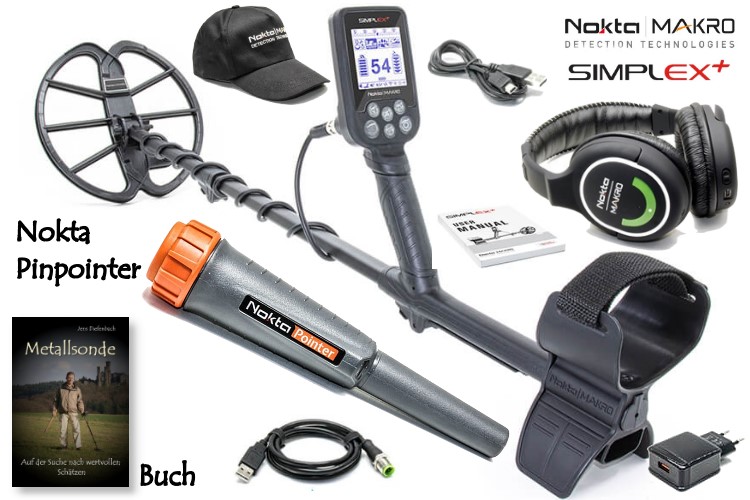 Nokta/Makro Simplex+ Profi Ausrüstungspaket (Metalldetektor mit Funkkopfhörer & Nokta Pinpointer & Schatzsucherhandbuch)